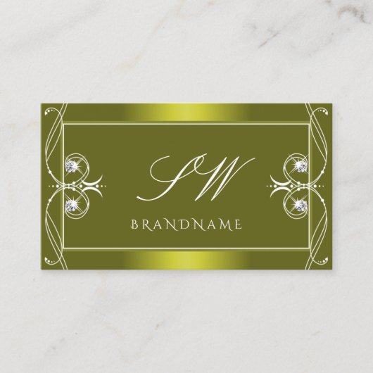 Geel Olijf Sparkling Diamonds Initialen Visitekaartje (Voorkant)