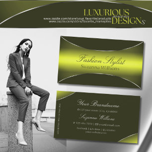 Geel Olijfgroen met Chic Silver Border Elegant Visitekaartje