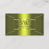 Geel Olijfgroen met Gouden Decor en Monogram Visitekaartje (Voorkant)