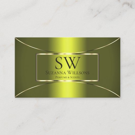 Geel Olijfgroen met Gouden Decor en Monogram Visitekaartje (Voorkant)