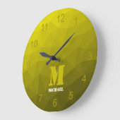 Geel ombre geometrie Mesh Patroon Monogram Grote Klok (Hoek)