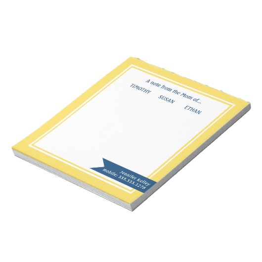 Geel omhuld "Van de Mam van", gepersonaliseerd Notitieblok (Linkerzijde)