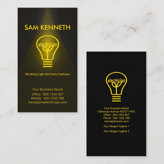 Geel omlaag Licht Elektrisch Geel Licht Bulk Visitekaartje (Voorkant / Achterkant)