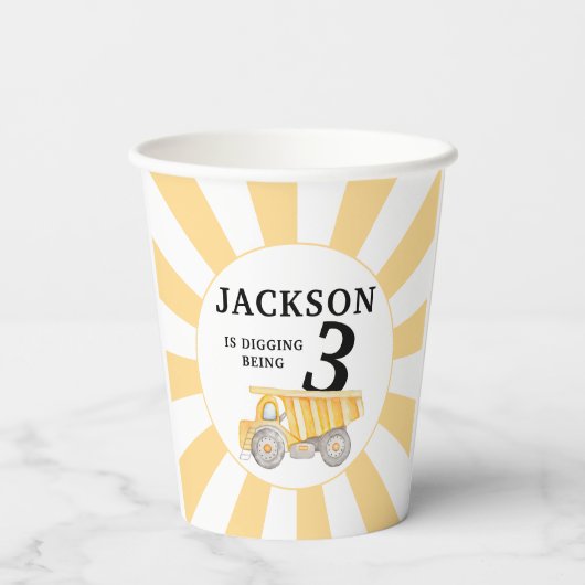 Geel onder bouw jongen verjaardag papieren bekers (Achterkant)