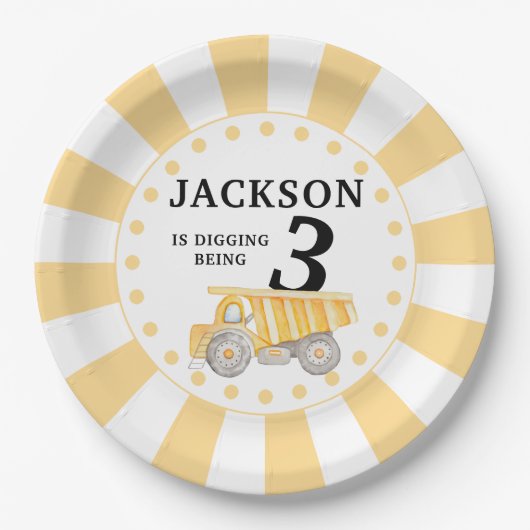 Geel onder constructie verjaardagspapier borden papieren bordje (Voorkant)