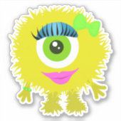 Geel One-Eyed Girl Monster 4 x 4 Sticker (Voorkant)