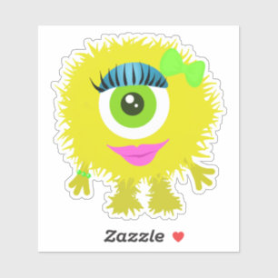 Geel One-Eyed Girl Monster 4 x 4 Sticker