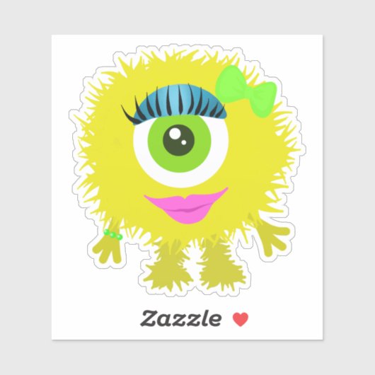 Geel One-Eyed Girl Monster 4 x 4 Sticker (Vel)