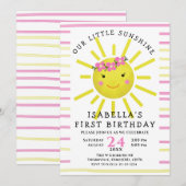 Geel onze kleine zonneschijn eerste verjaardag kaart (Voorkant / Achterkant)