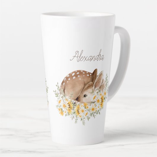 Geel Onze lieve Deer, Zonnebloemen Daisies Latte Mok (Rechterhoek)