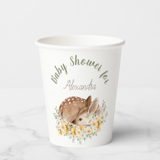 Geel Onze lieve Deer, Zonnebloemen Daisies Papieren Bekers (Achterkant)