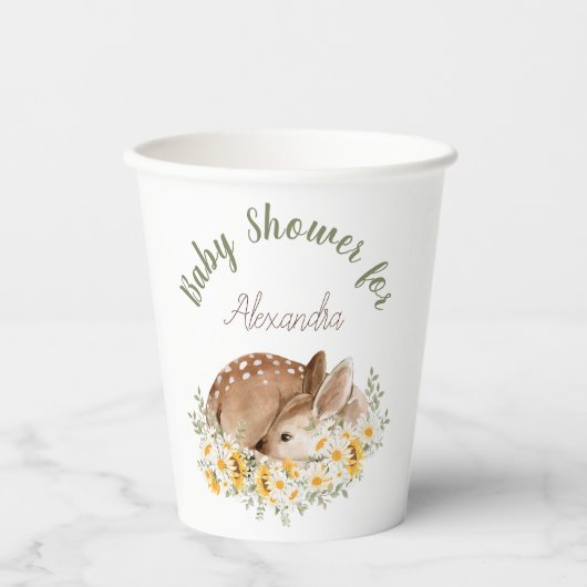 Geel Onze lieve Deer, Zonnebloemen Daisies Papieren Bekers (Voorkant)