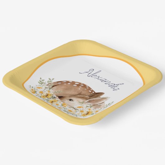 Geel Onze lieve Deer, Zonnebloemen Daisies Papieren Bordje (Gebogen)