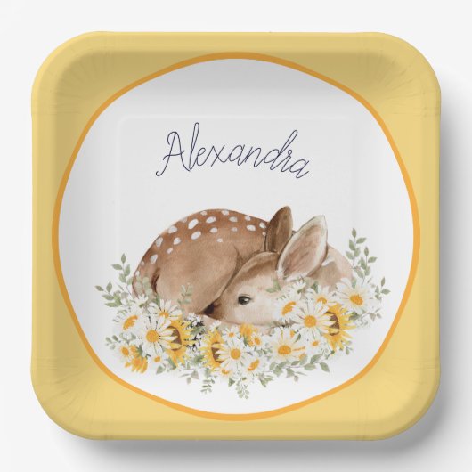 Geel Onze lieve Deer, Zonnebloemen Daisies Papieren Bordje (Voorkant)