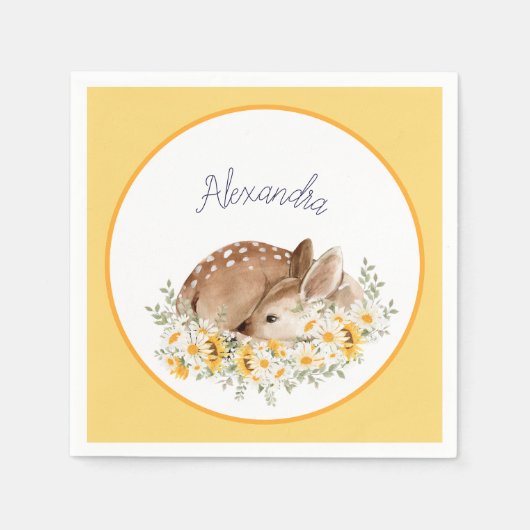 Geel Onze lieve Deer, Zonnebloemen Daisies Servet (Voorkant)