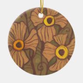 Geel-oogbloemen, bloemkunst, olijfgroen bruin keramisch ornament (Voorkant)