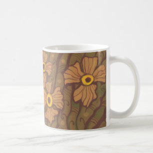 Geel-oogbloemen, bloemkunst, olijfgroen bruin koffiemok