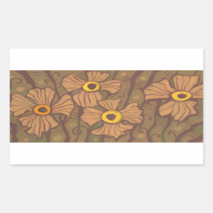 Geel-oogbloemen, bloemkunst, olijfgroen bruin rechthoekige sticker