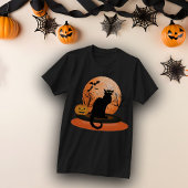 Geel Oogzwart Halloween Cat T-Shirt