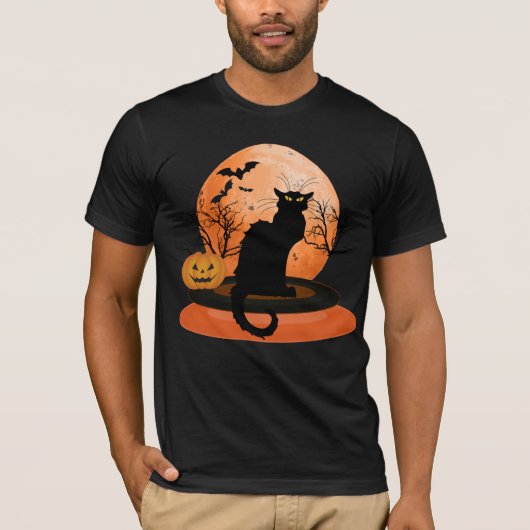 Geel Oogzwart Halloween Cat T-Shirt (Voorkant)