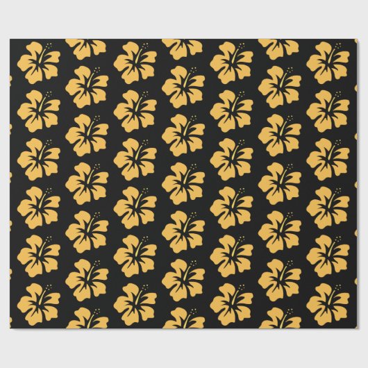Geel op Black Hibiscus Cadeaupapier (Vlak)