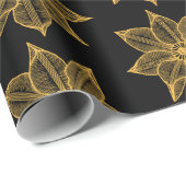 Geel op Black Sketchy Flowers Cadeaupapier (Rol Hoek)