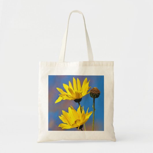 Geel op blauw tote bag (Voorkant)