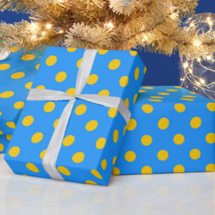 Geel Op Blauwe Stippen Patroonontwerp Cadeaupapier