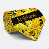 Geel op bloemen geïnspireerd monogram stropdas (Opgerold)