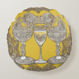 Geel op kant AI kunst Rond Kussen