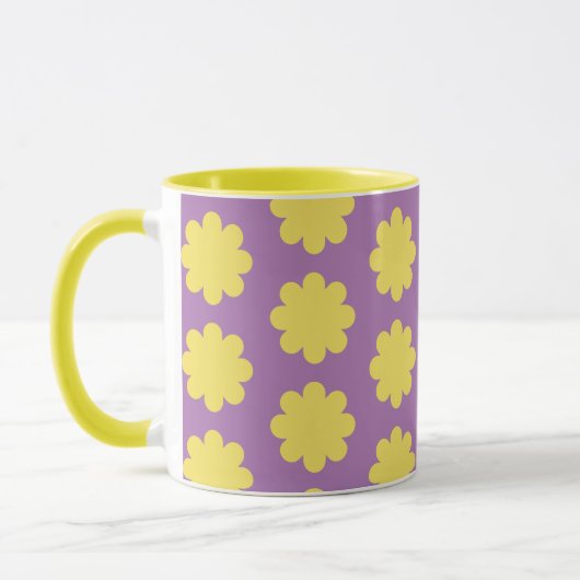 Geel op Lavendel Retro Flower Art Mok Cup (Links)