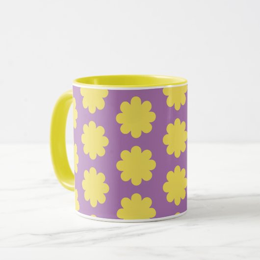 Geel op Lavendel Retro Flower Art Mok Cup (Voorkant links)