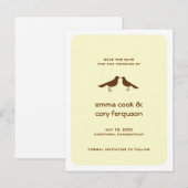 Geel op maat slaan de datum liefde vogels platte k aankondigingskaart (Voorkant / Achterkant)