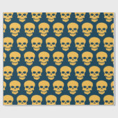 Geel op Pruisesische Blauwe Skulls Cadeaupapier (Vlak)