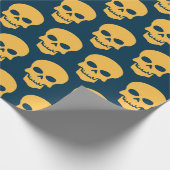 Geel op Pruisesische Blauwe Skulls Cadeaupapier (Hoek)