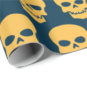 Geel op Pruisesische Blauwe Skulls Cadeaupapier (Rol Hoek)