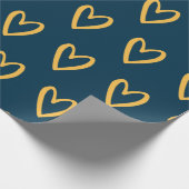 Geel op Pruissiaans blauw handgetekende harten Cadeaupapier (Hoek)