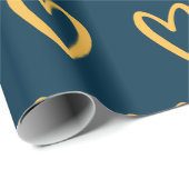 Geel op Pruissiaans blauw handgetekende harten Cadeaupapier (Rol Hoek)