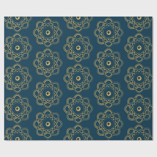 Geel op Pruissiaanse blauwe Atom Symbolen Cadeaupapier (Vlak)