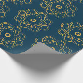 Geel op Pruissiaanse blauwe Atom Symbolen Cadeaupapier (Hoek)