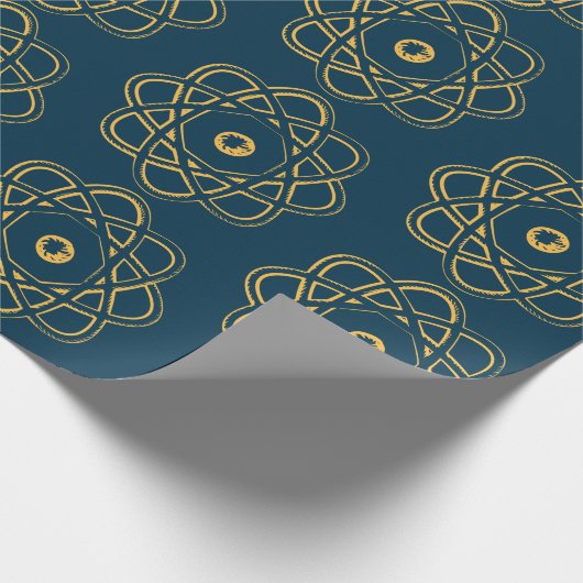 Geel op Pruissiaanse blauwe Atom Symbolen Cadeaupapier (Hoek)