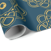 Geel op Pruissiaanse blauwe Atom Symbolen Cadeaupapier (Rol Hoek)