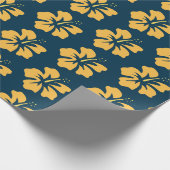 Geel op Pruissiaanse Blauwe Hibiscus Cadeaupapier (Hoek)