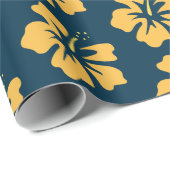 Geel op Pruissiaanse Blauwe Hibiscus Cadeaupapier (Rol Hoek)