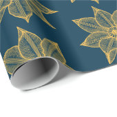 Geel op Pruissiaanse blauwe ketchy Flowers Cadeaupapier (Rol Hoek)