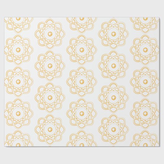 Geel op Witte Atom Symbolen Cadeaupapier (Vlak)