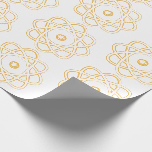 Geel op Witte Atom Symbolen Cadeaupapier (Hoek)