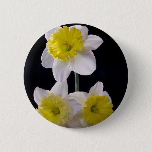 Geel op witte narcis ronde button 5,7 cm (Voorkant)