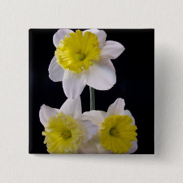 Geel op witte narcis vierkante button 5,1 cm