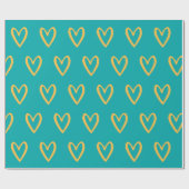 Geel op Zee Groen handgetekende harten Cadeaupapier (Vlak)